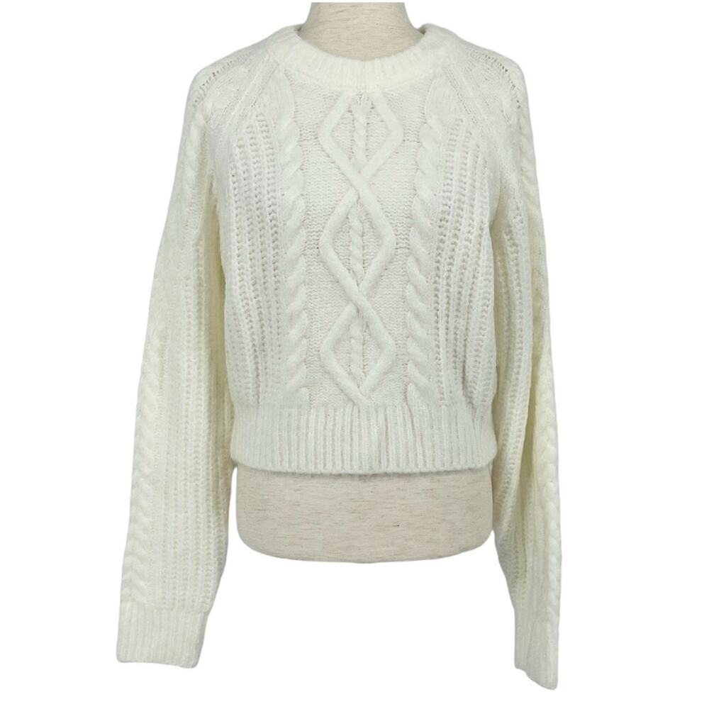 FOREVER 21 Off White Cable Knit Cold Shoulder Long Sleeve Sweater Size XS